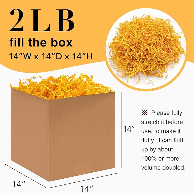 2LB Crinkle Paper Shred Filler for Gift Box Bag and Basket On Holidays(Orange-Yellow)