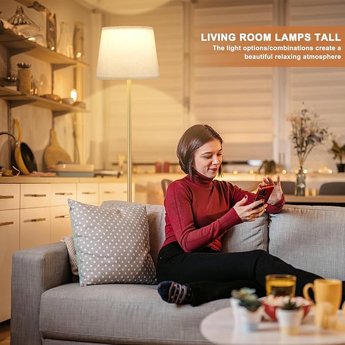 Raexpectis 【Upgraded Floor Lamps for Living Room, Modern Floor Lamp with Remote Control, Dimmable Colors Temperature Standing Lamp Foot Switch, 9W Bulb Tall Lamps for Bedroom Office Kid Room - Gold