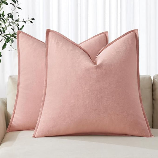 MIULEE Decorative Linen Euro Sham Pillow Covers 24x24 Pink Boho Farmhouse Neutral Valentine Spring Couch Throw Pillows for Bed Pack of 2 Accent Modern Pillowcase Sofa Livingroom Home Decor