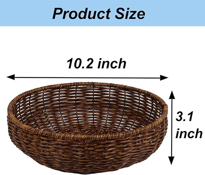 Fruit Baskets Bowl for Kitchen Counter, Round Bread Woven Wicker Basket, Candy Bowl Dish for Fruits, Breads, Vegetables,Snacks, Food (Large)