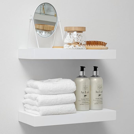 Homeforia White Floating Shelves 16 inch, High End Solid Real Wood 16inch Bathroom Floating Shelf for Wall Mounted, White Wooden 16 Floating Shelves, Heavy Duty Bracket, 16 X 6.5 X 1.75 inch, Set of 4