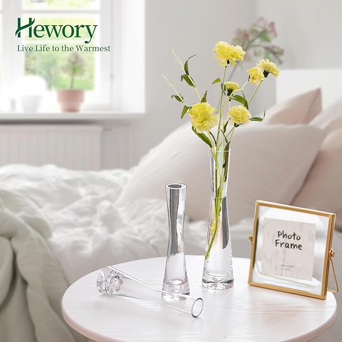 Hewory Glass Bud Vases for Centerpieces Set of 18, Handmade Modern Clear Small Skinny Decorative Single Flower Vase, Minimalist Slim Floral Vase for Home Wedding Party Events Table Decor, 7.87"