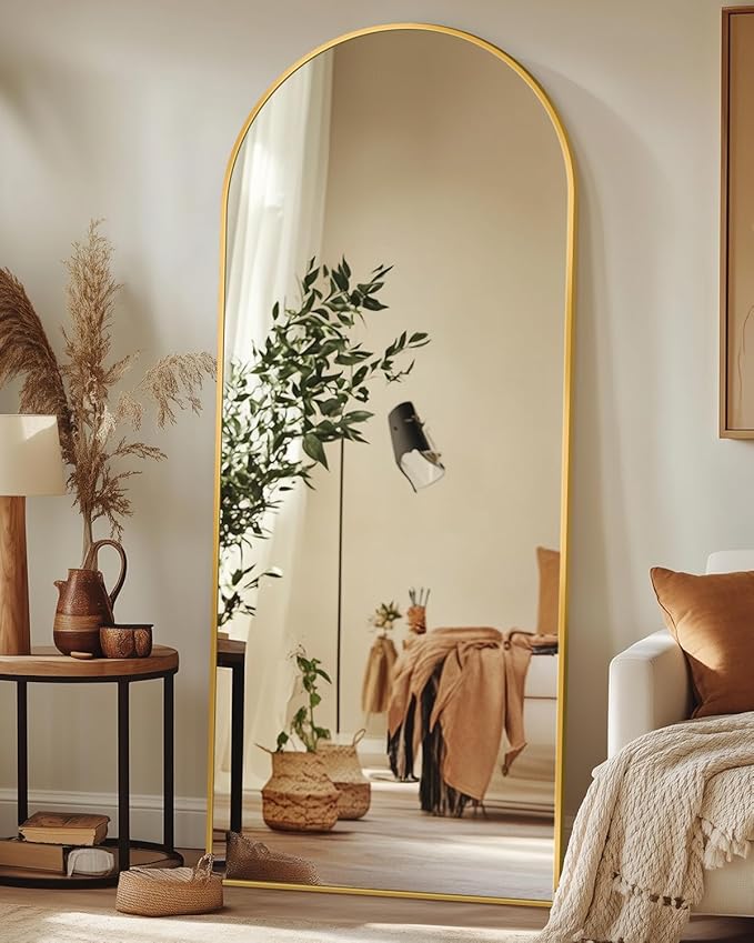 Antok Full Length Mirror, 58"x18" Arched Floor Mirror, Mirror Full Length with Stand, Wall Mounted Mirrors for Living Room Bedroom, Gold