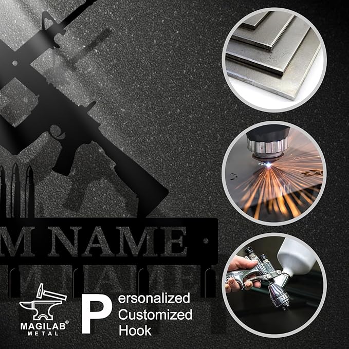 Personalized Custom Name Gun Wall Hooks,Metal Gun Room Art Clothes Hooks,Metal Gun Wall Home Storage Decorative,For Front Door, Hallway, Kitchen, Bedroom,Keys,Hats (Style J)