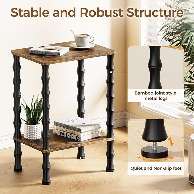 Side Table, 2-Tier End Table with Storage Shelf, Night Stand for Small Spaces, Modern Coffee Tables for Living Room, Bedroom (1, Rustic Brown)