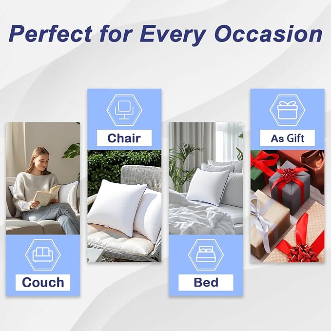 Wuuyuef 18x18 Pillow Inserts Set of 2, Hypoallergenic Soft Machine Washable Fluffy Virgin Microfiber Premium Throw Pillow Stuffer,Valentine’s Decorative Pillow Insert for Couch, Sofa - White