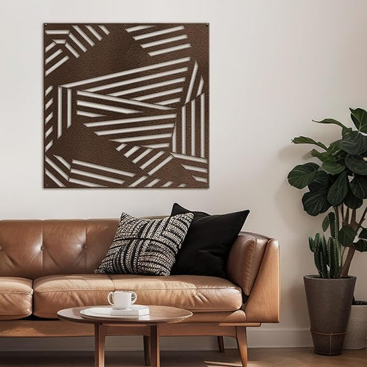 SIGNLEADER Metal Wall Decor Abstract Geometric Minimalist Modern Luxury Wall Sculpture Hangings 3D Statue Home Decoration for Living Room, Bedroom, Bathroom, Kitchen, Fireplace, Office - 24" Bronze