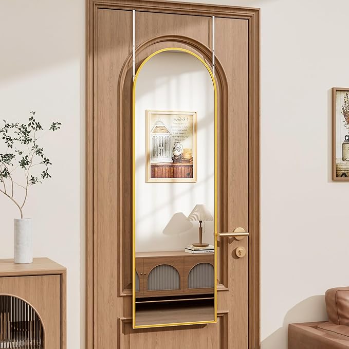 Full Length Door Mirror, Wall Mounted Wall Mirrors, 50"X16" Arched Behind Door Mirror for Use in Living Rooms, Rooms, Bedrooms, Cloakrooms, etc. Durable & Stylish Home Decor (Gold).