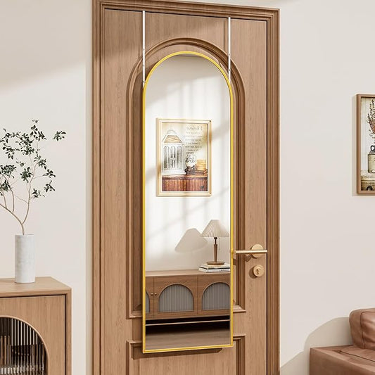 Full Length Door Mirror, Wall Mounted Wall Mirrors, 50"X16" Arched Behind Door Mirror for Use in Living Rooms, Rooms, Bedrooms, Cloakrooms, etc. Durable & Stylish Home Decor (Gold).
