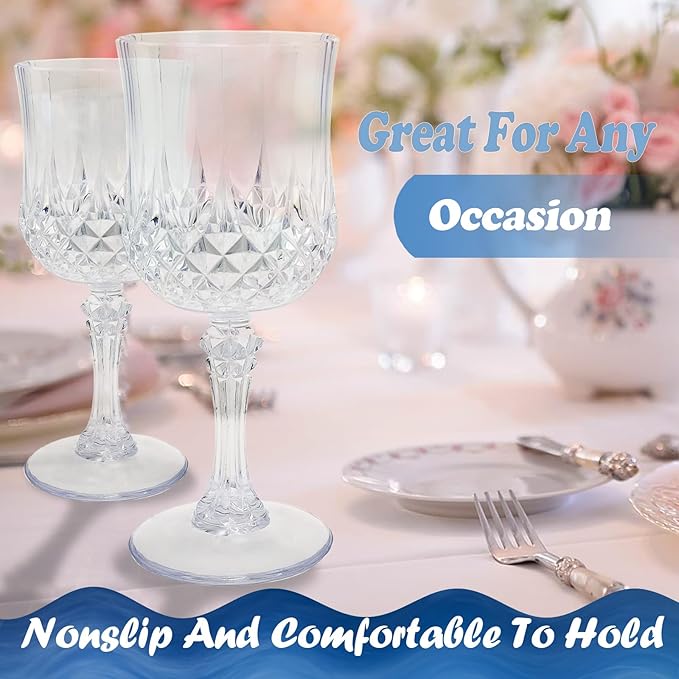 12 PCS Plastic Wine Glasses Clear,Reusable Plastic Wine Glasses,White Goblet Glass,Durable and Sturdy Cups Can Be Used for Various Parties Such as Weddings!