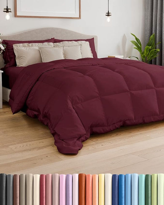 Cal King Size, Burgundy Alternative Down Comforter - Warm, Lightweight, Luxury, & Breathable Hotel Quality Bedding Set - All Season Fluffy & Cozy Oversized Cooling Microfiber Duvet Insert Comforter