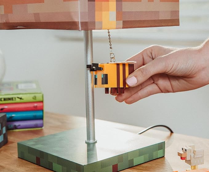 Minecraft Yellow Bee Nest Block Desk Lamp with 3D Bee Puller | Nightstand Table Lamp with LED Mood Light for Bedroom, Desk, Living Room, Playroom | Home Decor Kids Room Essentials | Video Game Gifts
