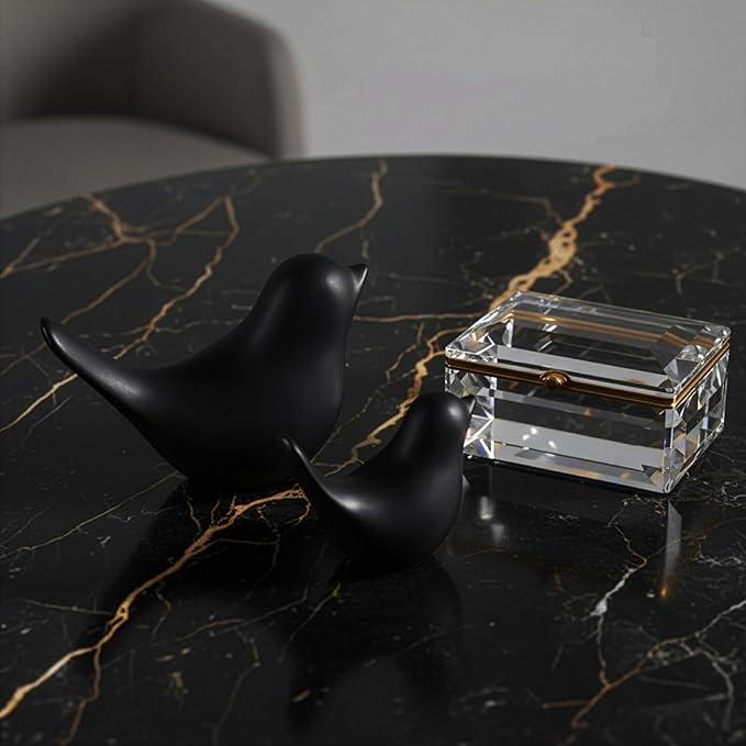 Black Bird Statue Set – Small and Large, Modern Tabletop Sculptures for Living Room, Mantel, Shelf, Console, Entryway, Fireplace, Bedroom, Home Accents, Contemporary Bird Decorations