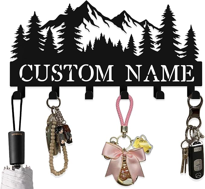 Custom Metal Key Rack Hooks, Personalized Key Holder for Wall, Forest, Mountain Theme Wall Decoration Hooks, Key Hanger Organizer for Living Room, Entryway, Bathroom, Kitchen Decor