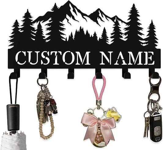 Custom Metal Key Rack Hooks, Personalized Key Holder for Wall, Forest, Mountain Theme Wall Decoration Hooks, Key Hanger Organizer for Living Room, Entryway, Bathroom, Kitchen Decor