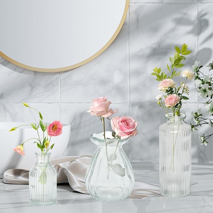40PCS Clear Glass Bud Vases Set,Small Flower Arrangement Vase,Vintage Crystal Glass Design,Wedding,Party Decoration,Home Flower Arrangement (40)