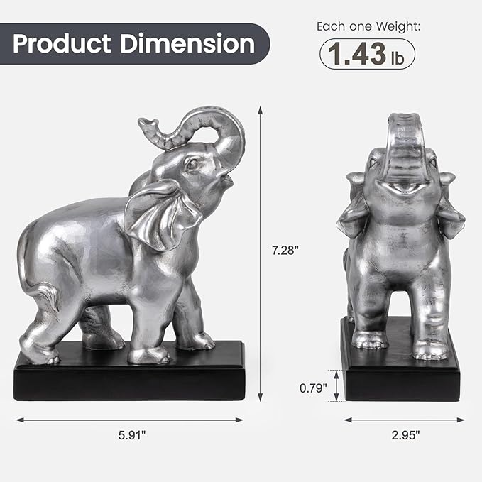 Elephant Book Ends Decorative, Bookends for Shelves, Book Ends for Heavy Books with Anti-Slip Pad for Book Lovers Heavy Book Holder for Home Office Decor (Silver)