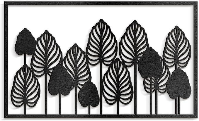 SIGNLEADER Metal Wall Decor Palm Tree Leaves Minimalist Modern Abstract Wall Sculpture Hangings Home Decoration for Living Room, Bedroom, Bathroom, Kitchen, Outdoor - 24" Black