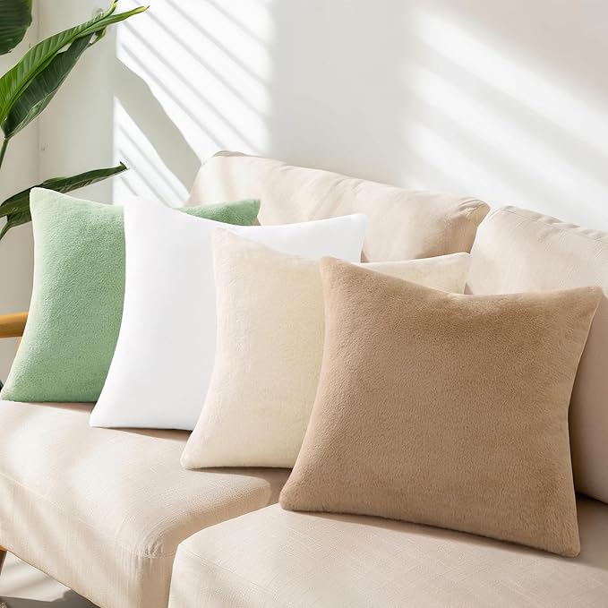 Pallene Faux Fur Plush Lumbar Throw Pillow Covers 12x20 Set of 2, Soft Fluffy Couch Pillow Covers for Living Room, Beige