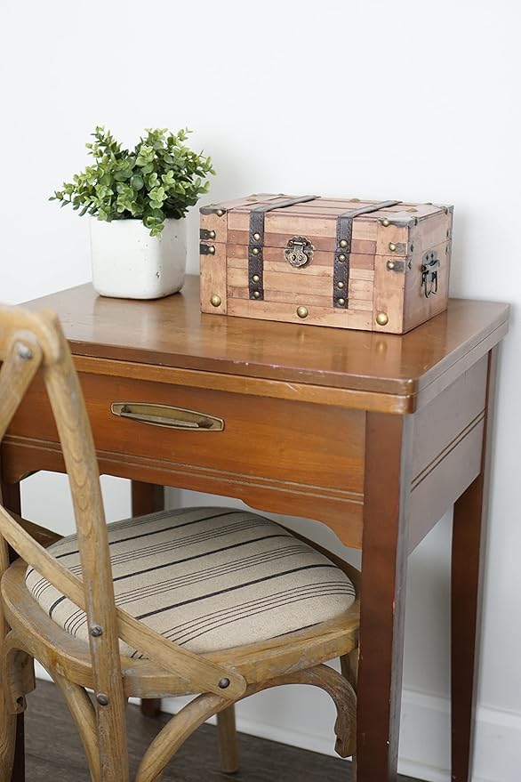 SLPR Alexander Small Wooden Treasure Chest - 11" x 7" x 5.5", Wood Storage Box with Hinged Lid, Decorative Trunk for Keepsakes, Vintage Pirate Chest for Classroom