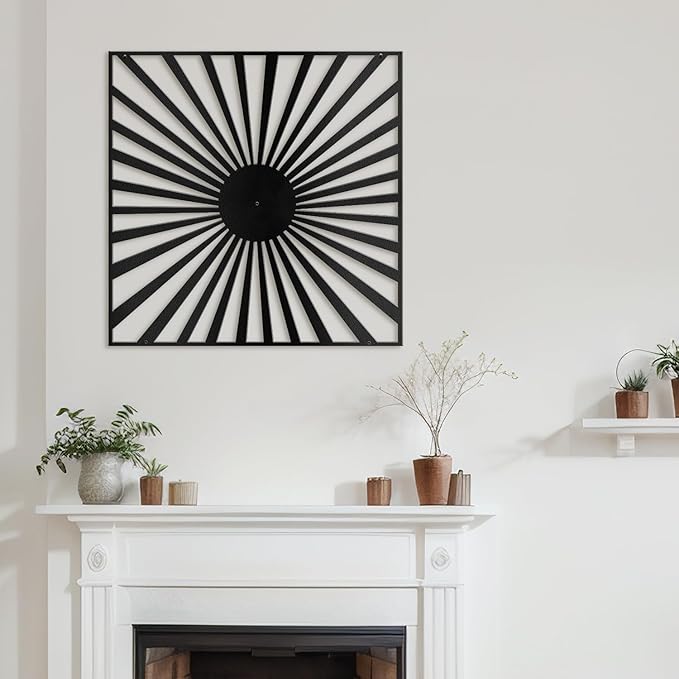 SIGNLEADER Metal Wall Decor Sun Ray Lake Minimalist Modern Luxury Wall Sculpture Hangings 3D Statue Home Decoration for Living Room, Bedroom, Bathroom, Kitchen, Fireplace, Office - 24" Black