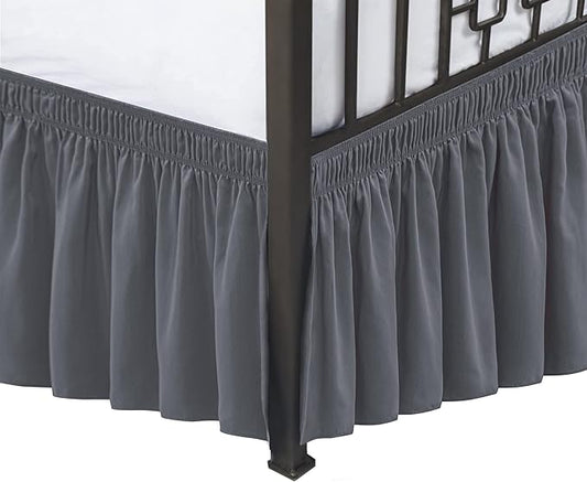 Biscaynebay Wrap Around Bed Skirts with Split Corners for King Beds 17" Drop, Dark Grey Elastic Dust Ruffles Adjustable Easy Fit Wrinkle & Fade Resistant Silky Luxurious Fabric Machine Washable