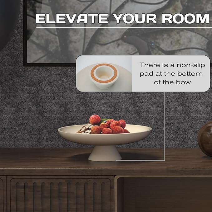 Concrete Decorative Bowl for Kitchen Counter Large Fruit Bowl Handmade Modern Key Holder for Entryway Table,Heavy Duty Coffee Table Centerpiece Tray with Non-slip Base Aesthetic Home Decor Accessory