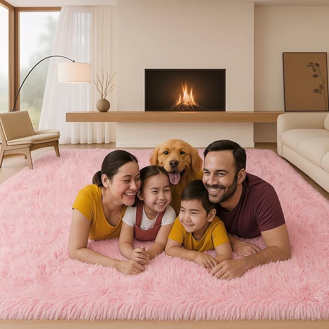 Mtandyx Large 9x12 Area Rug for Living Room, Soft Shag Rugs for Bedroom, Non-Slip Ultra Fluffy Rug,Modern Plush Carpet for Girls Boys Kids Room Dorm,Fuzzy Rug for Home Decor Aesthetic,Pink