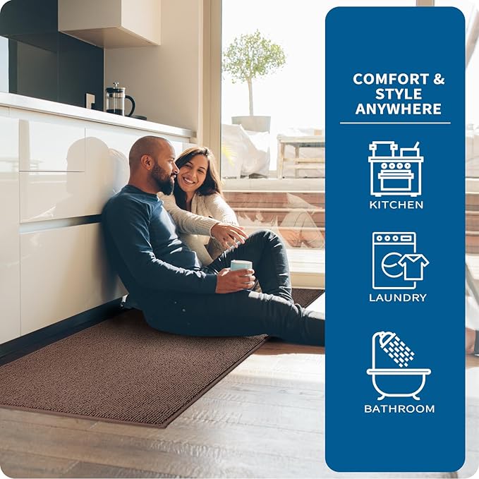 PURRUGS Machine Washable Kitchen Runner Rug 2ft8in x 8ft, Non-Slip/Skid Hallway Runner Rug, Super Absorbent Soft Area Rug for Hallway, Kitchen & Laundry, Rolled Packaging, Brown