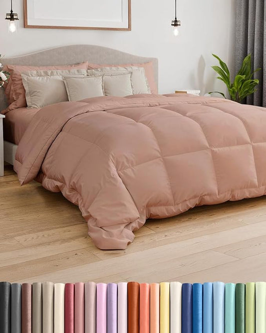 Cal King Size, Mauve Alternative Down Comforter - Warm and Lightweight - Luxury, Breathable Hotel Quality Bedding Set - All Season Fluffy and Cozy Oversized Cooling Microfiber Duvet Insert Comforter