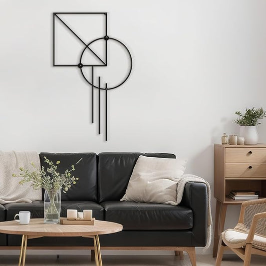 SIGNLEADER Metal Wall Decor Rectangle Circle Linear Minimalist Modern Luxury Wall Sculpture Hangings 3D Statue Home Decoration for Living Room, Bedroom, Bathroom, Kitchen, Fireplace, Office - 18" Black
