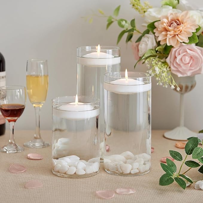 10hours 24 Pack of 3-inch Floating Candle Set, Fragrance-Free White Soy Candle for Weddings, Pool Parties, Holiday Table Decorations,Home Decor,Spa.