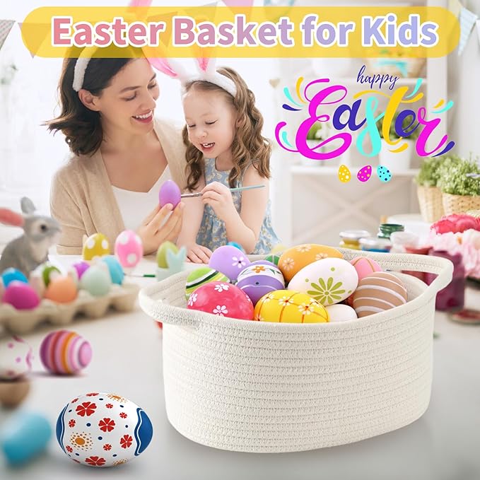 Cute Woven Storage Basket with Handle, Baskets for Gifts Empty, Gift Baskets for Valentines Day Birthday Baby Shower Raffle Burr Fundraiser, Decorative Organizer Box for Spring Home Refresh