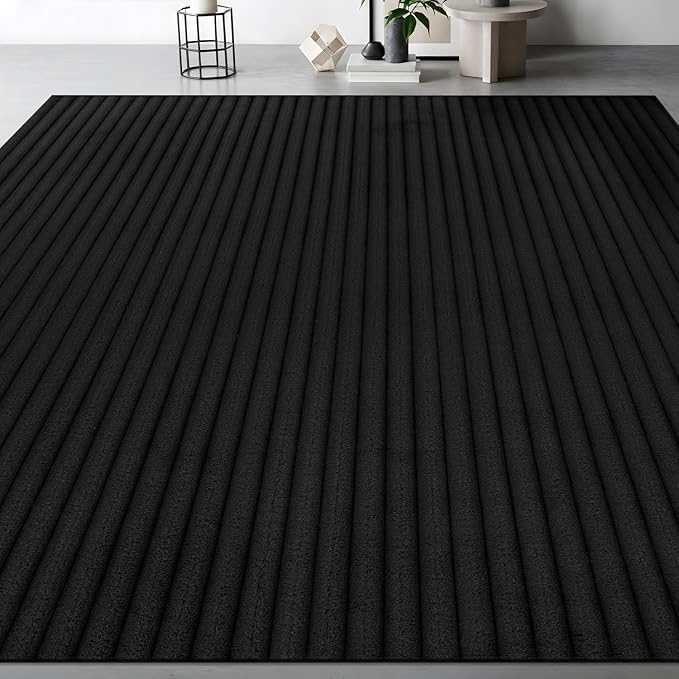 Beverly Rug Non Slip Area Rug 4 x 6 Modern Durable Ultra Soft Ribbed Indoor Rugs for Living Dining Room Office Stain Resistant Non Shedding Casual Easy Shag Indoor Carpet Black 4x6