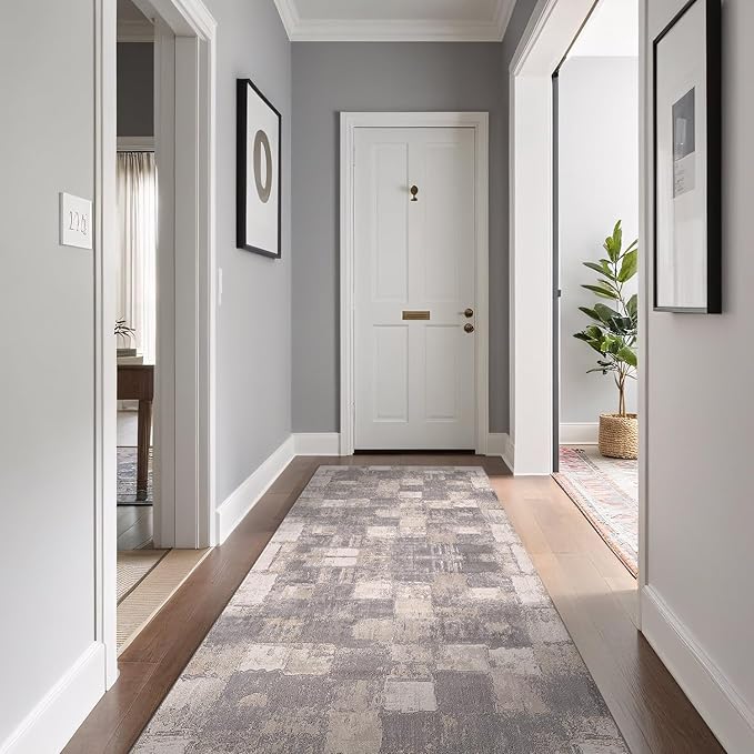 Beverly Rug Modern Abstract Runner Rug 2x7 Luxury Ultra Soft Vintage Indoor Area Rugs for Living Room Stain Resistant Non Shedding Indoor Carpet Alfombras para Salas Modernas (2 x 7 Gray)