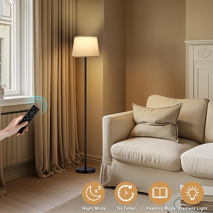 Raexpectis 【Upgraded Floor Lamps for Living Room, Modern Floor Lamp with Remote Control, Dimmable Colors Temperature Standing Lamp Foot Switch, 9W Bulb Tall Lamps for Bedroom Office Kid Room - Grey