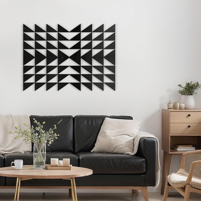 SIGNLEADER Metal Wall Decor Triangle Composition Minimalist Modern Luxury Wall Sculpture Hangings 3D Statue Home Decoration for Living Room, Bedroom, Bathroom, Kitchen, Fireplace, Office - 24" Black