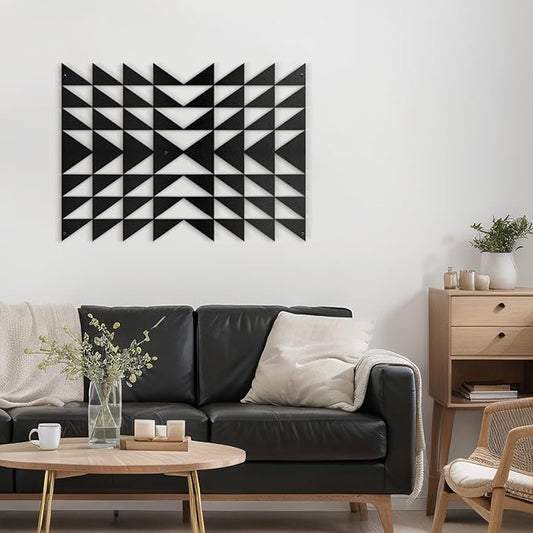 SIGNLEADER Metal Wall Decor Triangle Composition Minimalist Modern Luxury Wall Sculpture Hangings 3D Statue Home Decoration for Living Room, Bedroom, Bathroom, Kitchen, Fireplace, Office - 18" Black