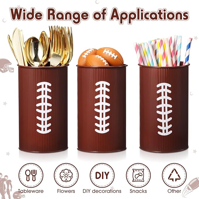 Domensi 24 Pcs Football Table Centerpiece Football Vases Decor Galvanized Metal Vases for Artificial Flowers Rugby Funny Pen Holder Utensil Holder Jars for Kitchen Home Rugby Party Decorations Gifts