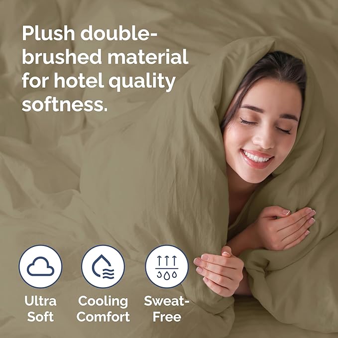 CGK Unlimited Duvet Cover Cal King Size Set - Extra Soft Cal King Size Duvet Cover 104 x 98 with 2 Pillow Shams - Hotel Quality w/Zipper Closures & Ties - Bedding and Bed Linens Set (Khaki)