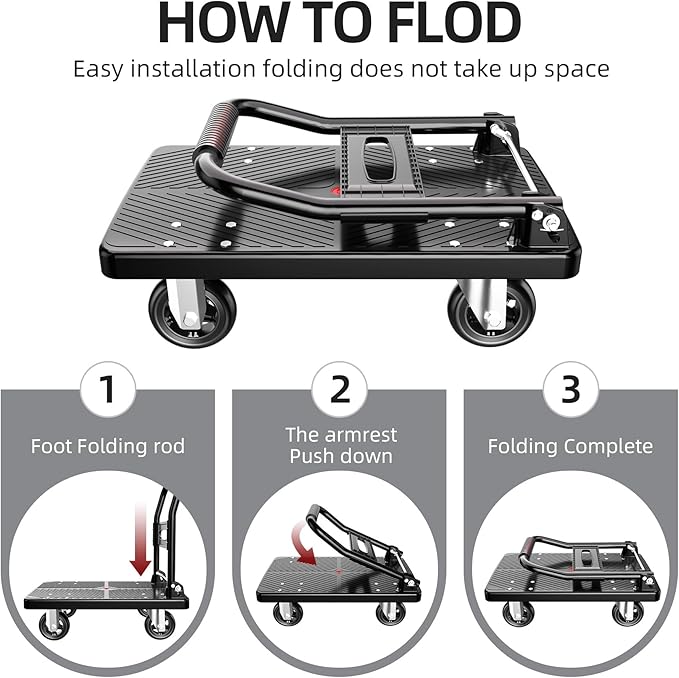 Foldable Push Cart Platform Cart,Moving Platform Hand Truck,Foldable for Easy Storage and 360 Degree Swivel Silent Wheel.(560 lbs)