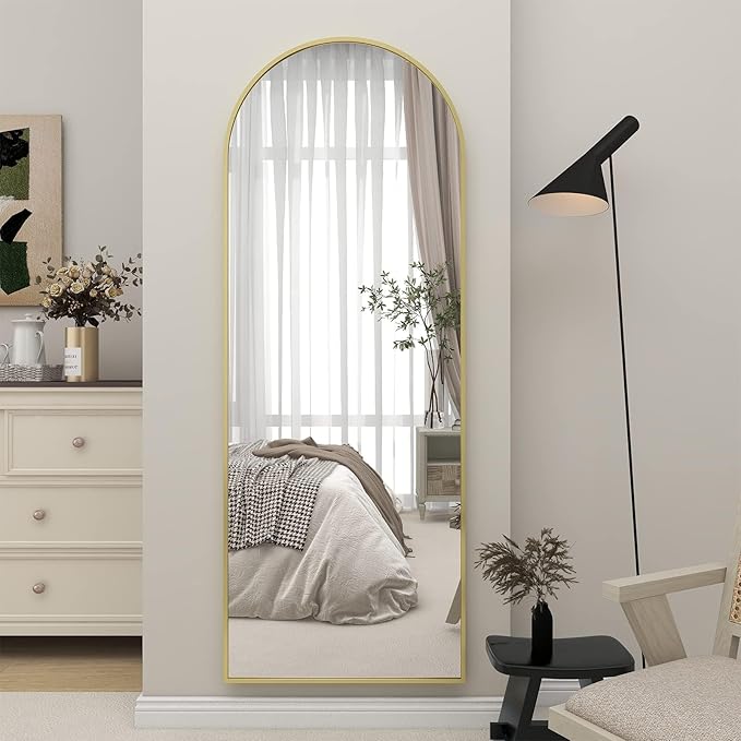 BEAUTYPEAK 64"x21" Full Length Mirror, Arch Full Body Floor Mirror, Wall Mirrors Hanging or Leaning Arched-Top with Stand for Bedroom, Dressing Room, Living Room, Gold