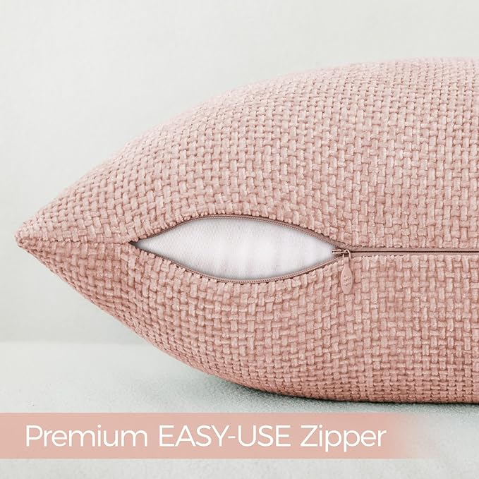 a moment Pink Chenille Throw Pillow Covers 16x16 Inch Pack of 2 Modern Decorative Throw Pillow Covers Farmhouse Cross Covers Home Decor for Sofa Bedroom Living Room