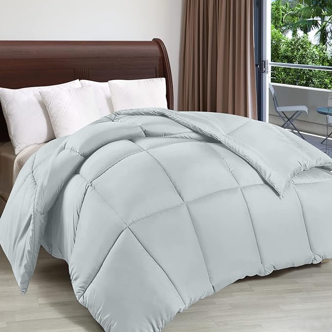 Utopia Bedding Comforter Duvet Insert, Quilted Comforter with Corner Tabs, Box Stitched Down Alternative Comforters Queen Size (Light Grey)