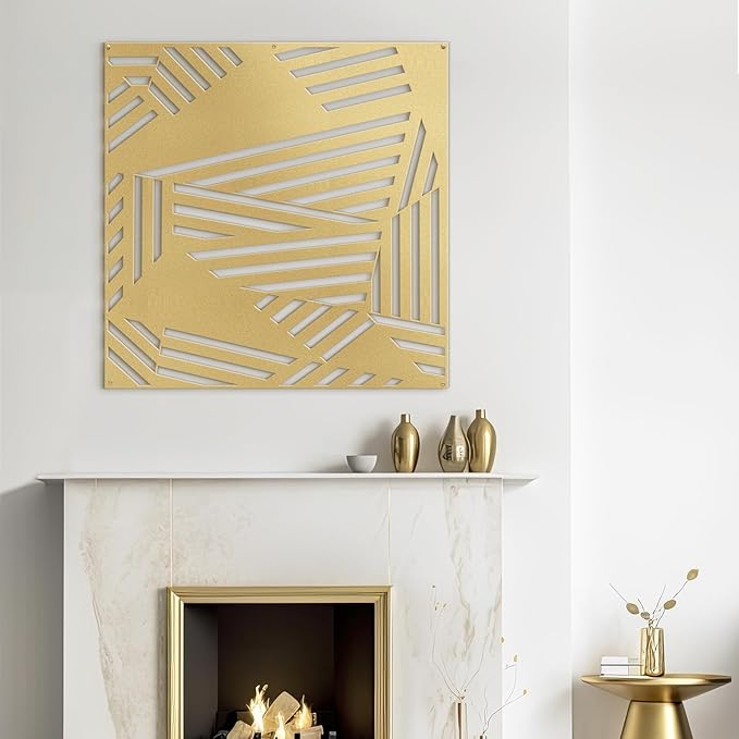 SIGNLEADER Metal Wall Decor Abstract Geometric Minimalist Modern Luxury Wall Sculpture Hangings 3D Statue Home Decoration for Living Room, Bedroom, Bathroom, Kitchen, Fireplace, Office - 24" Gold