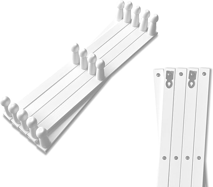 Expandable Wooden Coat Rack Hanger - Large Accordion Hanger with Expanding Pegs | Hand Made Modern Wooden Hat Rack for Wall | Hang Coat, Jacket, Hat | Wall Rack – 14 Hook, Chalk White