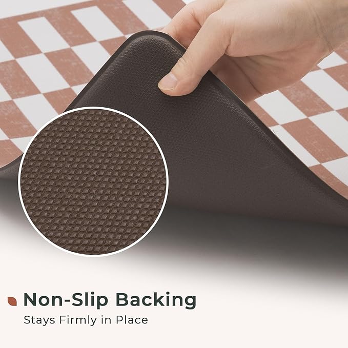 FRESHMINT Vintage Checkerboard Anti-Fatigue Mat Set of 2, Cushioned Foam Comfort Mats for Floor, Waterproof Non Slip Kitchen Rug, Modern Decor, Sink, Terracotta
