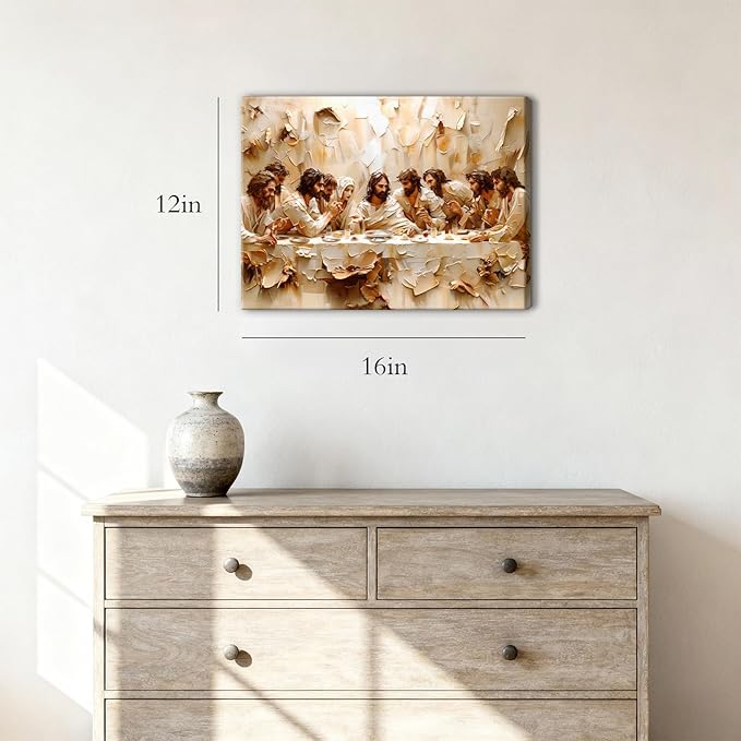 Jesus Last Supper Wall Art, Christian Wall Decor, Jesus Canvas Prints Painting Religious Bible Artwork Christ Home Decor Pictures for Dining Room Prayer Room 12x16 Inch Framed