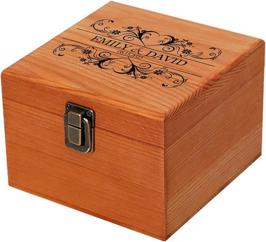 Personalized Wedding Keepsake Box Custom Name Date, Wooden Memory Box Wedding Gift Box for Couples Newlyweds - Customized Gifts for Bridal Shower Anniversary Engagement Christmas
