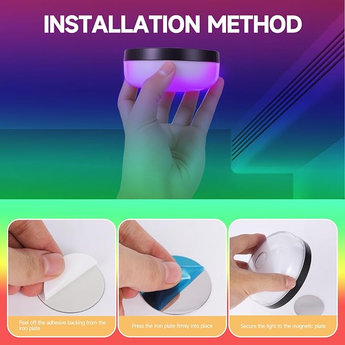 2PACK Rechargeable LED Shower Light with Remote, 15 RGB Colors Mood Lighting Without Wiring,Dimmable Ceiling Light for Bathroom Living Room Closet Bedroom